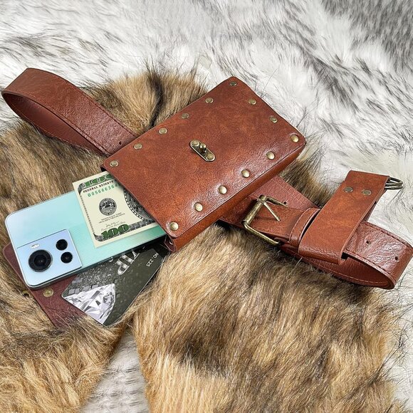 Medieval Leather Waist Belt Pouch Set with Metal Rings for Cosplay LARP - Picture 4 of 6